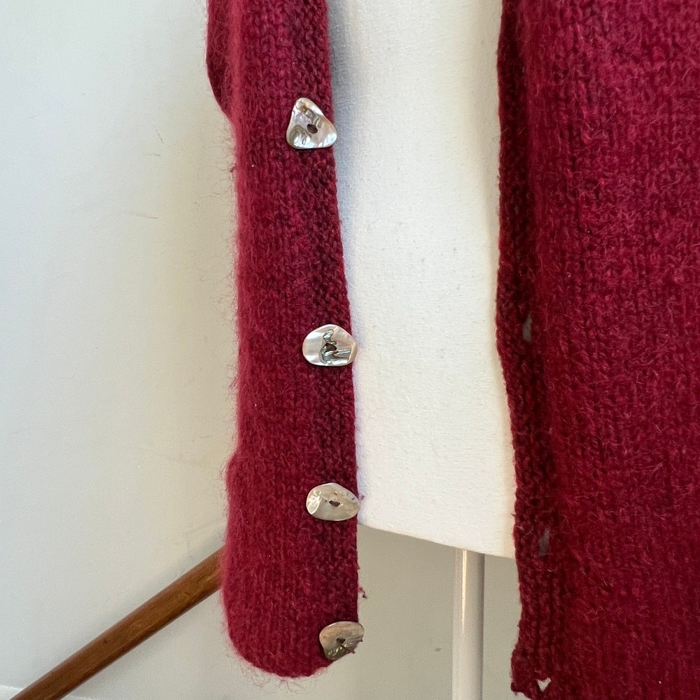 Vintage Burgundy Wool Cardigan Sweater Vest Luxury Knit Shell Buttons Modernist - Picture 4 of 10